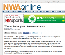 Arkansas Democrat-Gazette Story on Rick Warren and Grace Hills Church